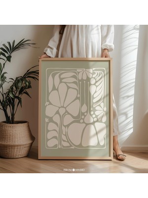 Ninastore Adaçayı Yeşili Organik Minimalist Baskılı Duvar Sanatı – Soyut Botanik Çizgi Tasarımı/ Modern Boho D