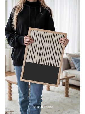 Ninastore Çizgili Duvar Sanatı Dijital Baskı - Nötr Orta Çağ Modern Çizgileri/ Japandi Iskandinav Apartman Dek