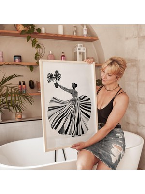 Ninastore Siyah Beyaz Monstera Sanat Baskısı: Modern Kadın Moda Illüstrasyonu (Dijital Indirme)