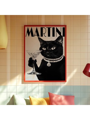 Ninastore Kara Kedi Martini Posteri: Retro Lounge Bar Sanatı (Dijital Indirme)