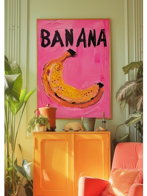 Ninastore Muz Posteri: Pembe Psychedelic Mutfak Duvar Sanatı (Dijital Indirme)