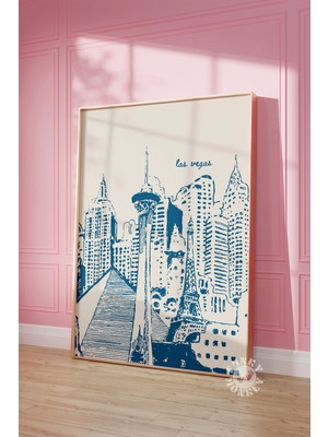 Ninastore Las Vegas Seyahat Posteri / Retro Lacivert Şehir Baskısı / Trend Duvar Sanatı / Dijital Baskılar / Ö