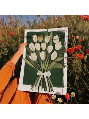 Ninastore Bej Lale Buketi Baskısı: Minimalist Çiçekli Duvar Sanatı (Dijital Indirme)