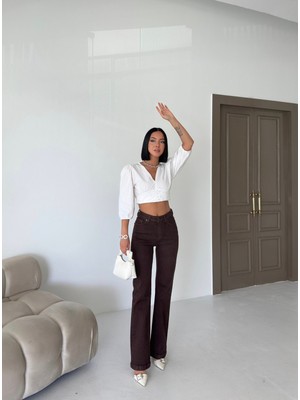 Xlove Jeans Kahve Yüksek Bel Kot Pantolon