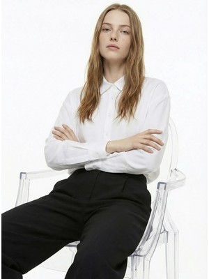 Fabrika Loose Fit Gömlek Yaka Düz Beyaz Kadın Gömlek F6SL-GML0194