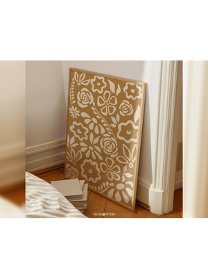 Ninastore Hardal Sarısı Soyut Çiçekli Duvar Sanatı / Toprak Tonlarında Baskılı Sanat / Boho Botanik Sanat / Ek