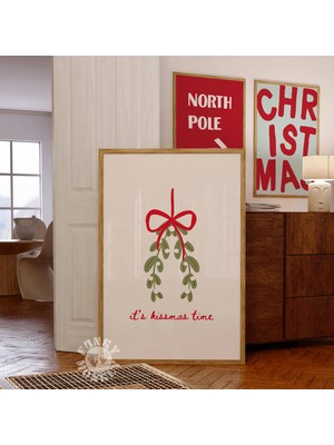 Ninastore Komik Noel Baskısı/ Ökseotu Baskısı/ Öpücük Zamanı Posteri/ Neşeli Tatil Dekorasyonu/ Kış Duvar Sana