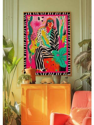 Ninastore Kırmızı Kadın Sanat Baskısı: Psikedelik Dopamin Dekoru (Dijital Indirme)