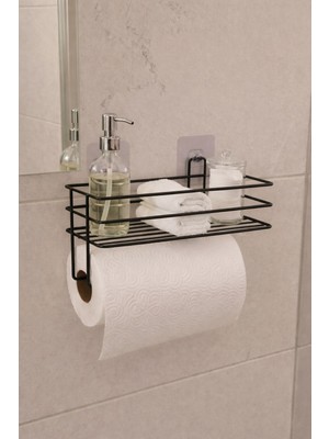 Sas Haus Yapışkanlı Raflı Kağıt Rulo Havluluk Peçetelik Havlu Kağıtlık Siyah Banyo Mutfak Düzenleyici Raf Shr-01