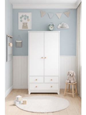 Koza %100 Mdf Bonnie Beyaz 2 Kapılı Bebek&çocuk Gardırop