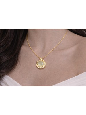 No Name Çelik Kararmaz Beyaz Taşlı Gök Kolye