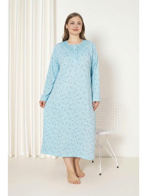 Seboteks %100 Pamuklu Mevsimlik Kumaş Uzun Kollu Büyük Beden Anne Geceliği 585