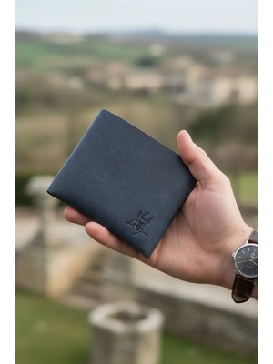 Oh Deer Leather Hakiki Pueblo Deri Erkek Cüzdan Dikişsiz Çıtçıtlı Kart Bölmeli (Lacivert Renk)