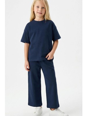 Monila Kız Çocuk Bisiklet Yaka Pamuklu T-Shirt ve Eşofman 2'li Takım