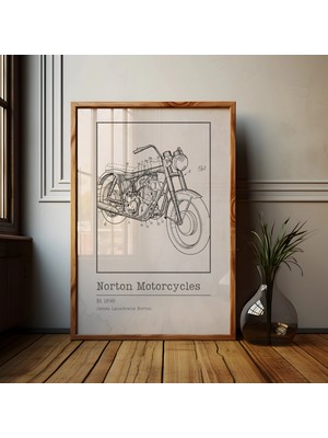 Ninastore Norton Motosiklet Teknik Çizim Sanatı: Klasik Motosiklet Patent Baskısı