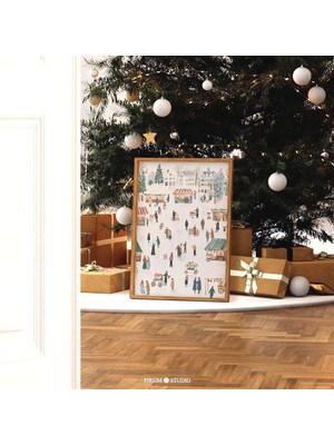 Ninastore Retro Noel Pazarı Sanatı - Şenlikli Yazdırılabilir Duvar Dekoru | Eklektik Daireler ve Çocuk Odası D