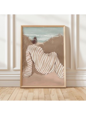 Ninastore Boho Kadın Çizgili Baskı: Bej Kahverengi Soyut Sanat (Dijital Indirme)