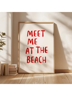 Ninastore "sahilde Buluşalım" Kırmızı Sahil Duvar Sanatı / Trendi Yaz Estetiği Poster Dijital Baskı / Şık Yazd
