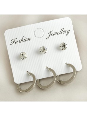 Datatek 6 Adet Köşeli Taşlı Halka Küpe 1,5 cm