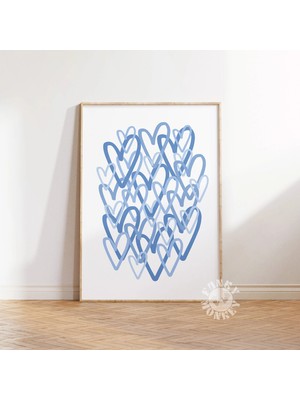 Ninastore Mavi Şık Kalpler Duvar Sanatı Baskısı / Trendi Yazdırılabilir Poster Soyut Kalpler Dijital Baskı Kız