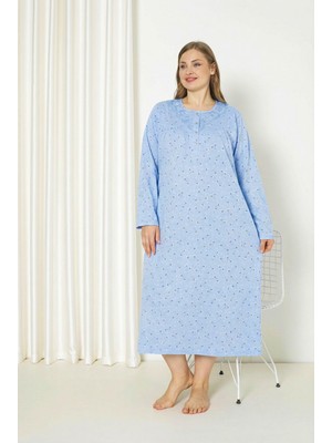 Seboteks %100 Pamuklu Mevsimlik Kumaş Uzun Kollu Büyük Beden Anne Geceliği 585