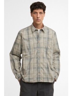 Barbour Maxwell Checked Patch Relaxed Gömlek OL37 Grey Olive