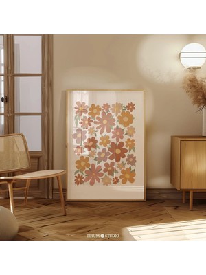 Ninastore Çiçek Pazarı Baskılı Duvar Sanatı – Toprak Tonlarında Çiçek Illüstrasyonu/ Boho Botanik Çiçekçi Dükk
