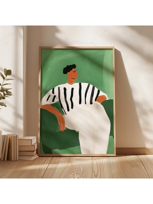 Ninastore Çizgili Gömlekli Adam Baskısı: Yeşil Soyut Portre (Dijital Indirme)