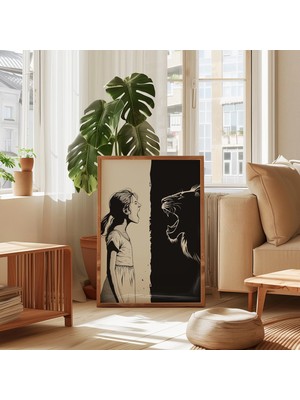 Ninastore Cesur Ol Baskısı: Kız Aslana Karşı / Feminist Yurt Dekorasyonu (Dijital Indirme)