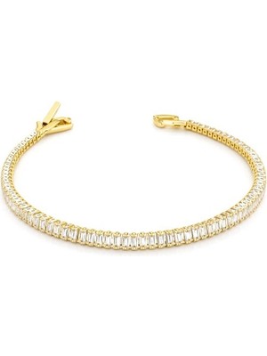 Brezza Lusso Jewelry Baget Işıltı Tennis Altın Kaplama Kadın Bileklik