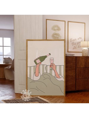 Ninastore Adaçayı Yeşili Duvar Sanatı/ Yatakta Şarap Baskısı/ Trend Baskı Poster/ Estetik Oda Dekorasyonu/ Kız