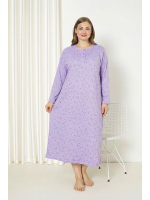 Seboteks %100 Pamuklu Mevsimlik Kumaş Uzun Kollu Büyük Beden Anne Geceliği 585