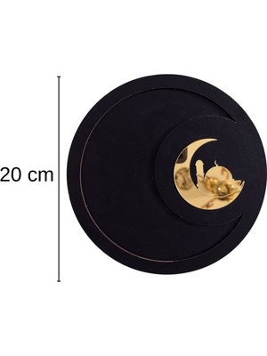 Hippodeco Ramazan Tabağı 3’lü Set – Siyah Mdf & Gold Pleksi Dekorlu Özel Tasarım Sunum Tabağı
