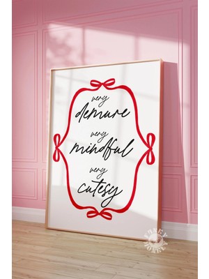 Ninastore Çok Zarif Çok Dikkatli Sanat Baskısı / Kırmızı Trend Duvar Sanatı / Üniversite Dairesi Estetiği / Ya