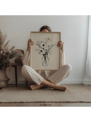 Ninastore Hafif Estetik Baskılı Duvar Sanatı - Minimalist Daireler Için Soyut Çiçek Baskısı | Nötr Oturma Odal