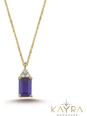 Kayra Mücevher Kare Safir ve Pırlanta Kolye PÇK89