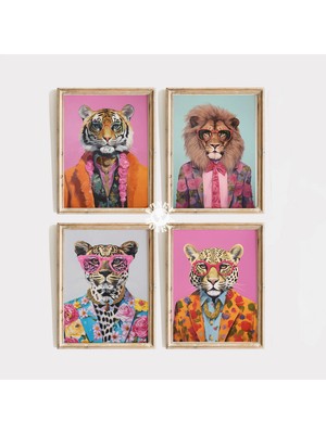 Ninastore Eğlenceli Hayvan Desenli Takım / Dopamin Estetiği / Maksimalist Dekorasyon / Pembe Turuncu Aslan Kap