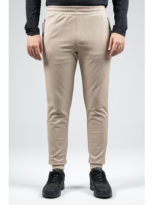 Maraton Regular Erkek  Ribana Paça Açık Vizon Eşofman Altı