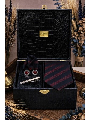 Kravatkolik Siyah Erkek Hediye Kutusu - Kravat Mendil Kol Düğmesi Kravat Iğnesi Set KMK170