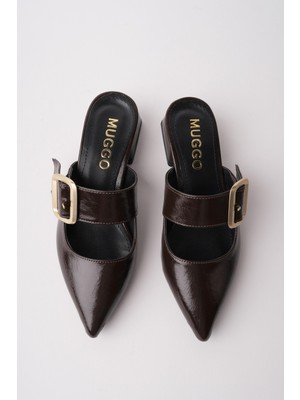 Muggo Destiny Gold Tokalı Tek Bant Sivri Burun Kadın Topuklu Terlik