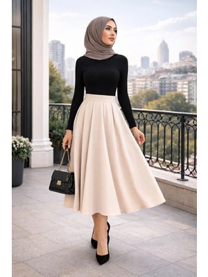 Win Moda Winmoda Double Kumaş Yarım Pat Fermuarlı Yüksek Bel Pileli Tesettür Etek S/xl Beden Aralığı 4 Alternatif Renk Seçenekli