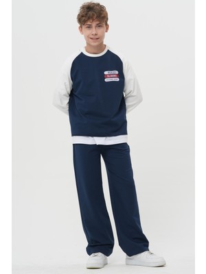 Haykids Erkek Çocuk / Genç Erkek Lacivert Reglan Kol Extreme Sport Baskılı Rahat Kesim Alt Üst Eşofman Takımı