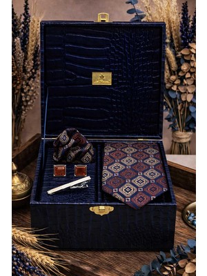 Kravatkolik Lacivert Erkek Hediye Kutusu - Kravat Mendil Kol Düğmesi Kravat Iğnesi Set KMK164