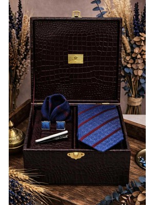 Kravatkolik Bordo Erkek Hediye Kutusu - Kravat Mendil Kol Düğmesi Kravat Iğnesi Set KMK169