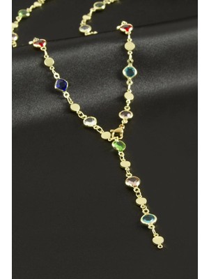 Datatek Yuvarlak Zirkon Taşlı Çelik Y Kolye