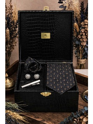 Kravatkolik Siyah Erkek Hediye Kutusu - Kravat Mendil Kol Düğmesi Kravat Iğnesi Set KMK160