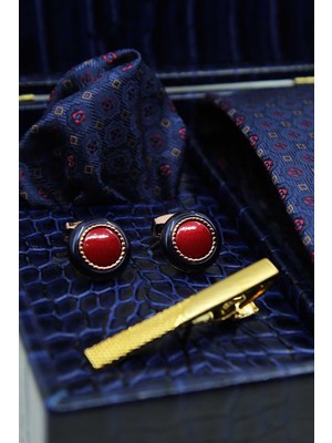 Kravatkolik Lacivert Erkek Hediye Kutusu - Kravat Mendil Kol Düğmesi Kravat Iğnesi Set KMK161