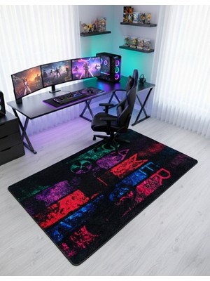 Brillant Gamer Oyuncu Siyah Genç Odası Lateks Deri Taban Halı