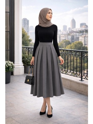 Win Moda Winmoda Double Kumaş Yarım Pat Fermuarlı Yüksek Bel Pileli Tesettür Etek S/xl Beden Aralığı 4 Alternatif Renk Seçenekli