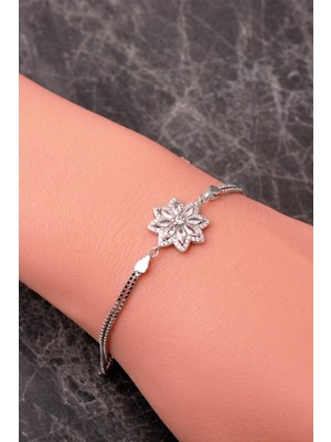 Sümer Telkari 925 Ayar Gümüş Rodyumlu Işıltılı Lotus Bileklik 4921